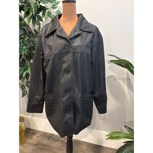Carte Womens Black Lightweight Trench Coat Jacket Size L Button Front Pockets